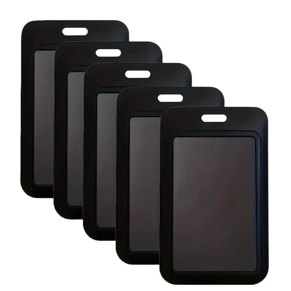 5-Pack Vertical ID Card Holders, ID Badge Holder, Id Holders For Badges, Sliding Hard Plastic Case, Round Corners Design, Suitable for Office, School, Work Cards, Credit Cards, Keycards, Office Supplies