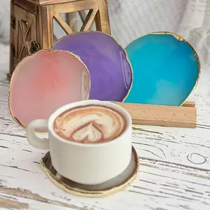 1 Agate Coaster with Gold Trim Resin Crystal Gemstone Coffee Coaster Handcrafted and Unique Perfect for Holding Coffee Cups Jewelry, Anniversary, Wedding, Birthday, Christmas The Perfect Gift for Elegant Home Decor
