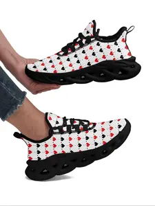 Women's Fashionable Heart Print Lace Up Low Top Sneakers, Casual Comfortable Sports Running Shoes, Female All-match Round Toe Shoes for Daily Wear, Casual Running Footwear