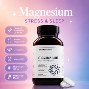 Smarter Nutrition Magnesium Complex Supplement- Chelated Magnesium Glycinate + Citrate, Malate for Sleep, Relaxation, Muscle & Nerves + Clinically Proven L-Theanine, Non-GMO-60 Tablet