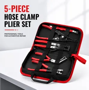 5PCS automotive electrical connector disconnect pliers set, multifunctional hose clamp removal tool kit with angled and straight pliers, no-damage tools for fuel injectors, ignition coils, and auto repair, with organizer storage case