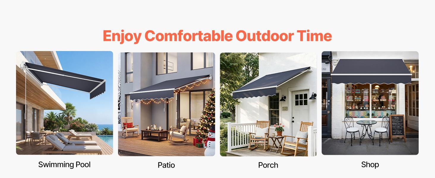 VEVOR Manual Retractable Awning, 9.8' x 8.2' Outdoor Patio Awning Retractable Sun Shade, Patio Door Window Water-Resistant Polyester Sunshade Shelter with Crank Handle for Deck, Balcony, Yard, Gray VEVOR Manual Retractable Awning, 9.8' x 8.2' Outdoor Patio Awning Retractable Sun Shade, Patio Door Window Water-Resistant Polyester Sunshade Shelter with Crank Handle for Deck, Balcony, Yard, Gray
