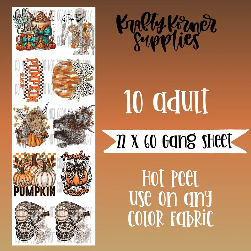 22x60in DTF Transfers Gang Sheet DIY Material - Fall Is My Favorite Color Design, Hot Peel, Multi-Fabric Compatible, Office Stationery Notebook Art Supplies, Craft Decor