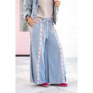 POL Stripe Elastic Waist Wide Leg Pants