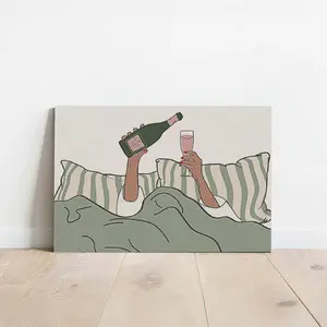 Sage Green Wall Art, Wine in Bed Print, Trendy Poster, Aesthetic Room Decor, Girly Print, Bedroom Poster， Apartment Wall