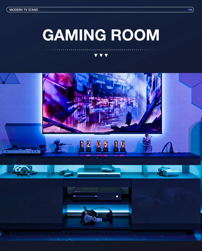 LED TV Stand for TVs up to 70" with Power Outlets Modern Entertainment Center High Gloss Finish Adjustable Shelf PS5 Storage Gaming Media Console bedroom  furniture