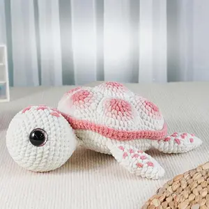 1Set Animal Crochet Kit for Beginners, Beginner Crochet Kit for Adults with Step-by-Step Text Tutorials, Pink White Sea Turtle DIY Knitting Kit, Cute Funny Spring and Summer Home Decorative Ornaments, Birthday Valentine's Day Festival Gifts