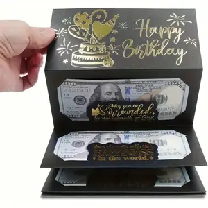 Gold Birthday Money Card Envelope Set, Happy Birthday Foldable Cash Card, Unique Creative Cash Box, Baby Baptism Party Decorations