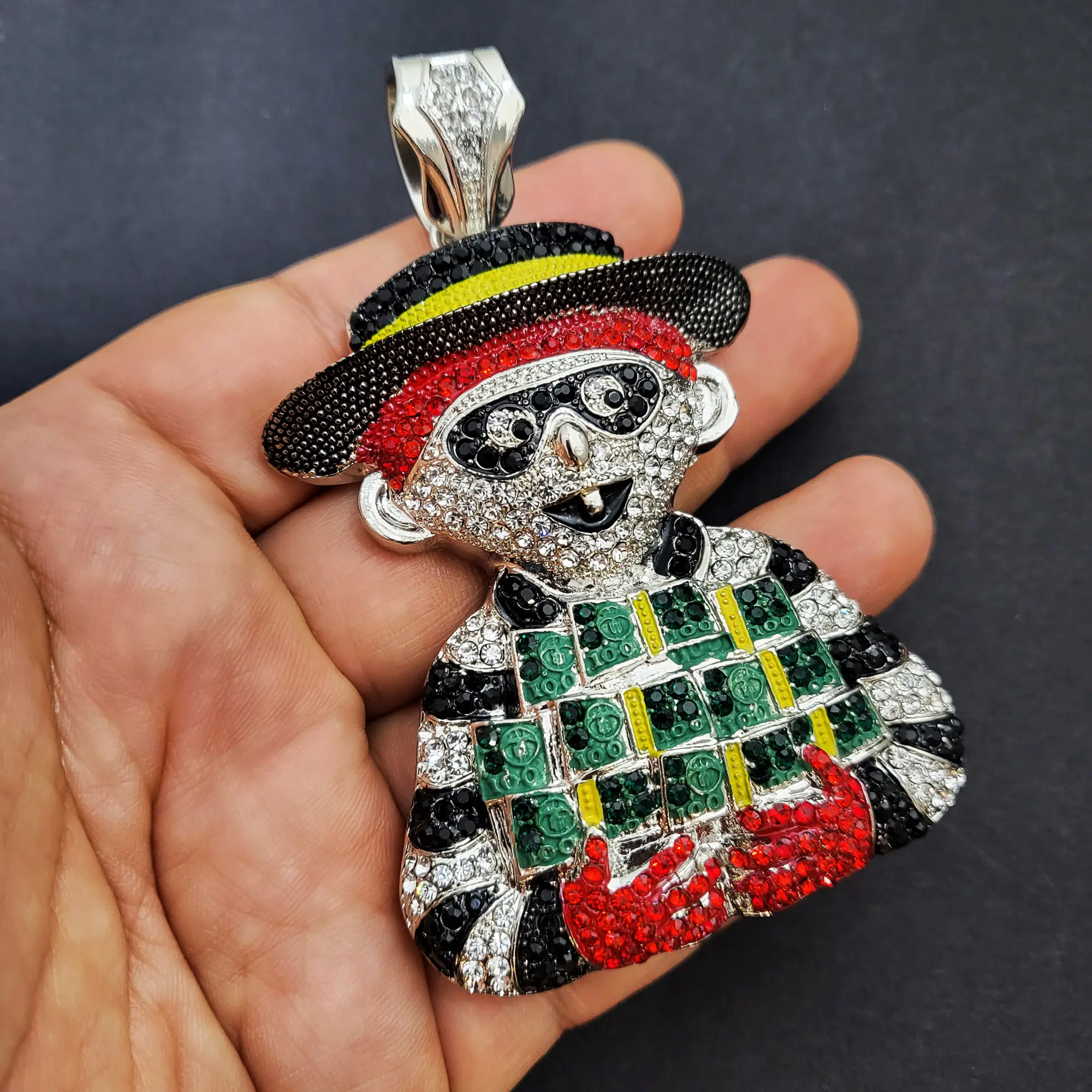 MaxBling81 Unisex Hip Hop Money Bag Pendant, Large Iced Out Charm with Cubic Zirconia, 14-Karat Gold or Silver Plated, Fits up to 15mm Chain, Hip Hop Celebrity Style Pendant