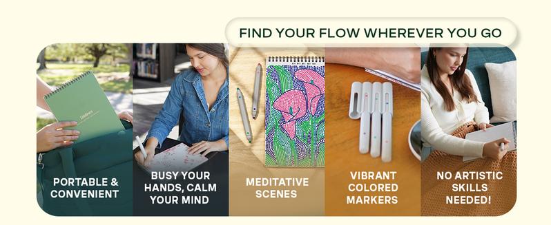 Lifelines FlowArt Guided Art Meditations – 2-Pack or 4-Pack Activity Pads with Themed Markers – Dot-by-Letter, Hidden Patterns, Pogo-Dot, Mosaic Designs, UV Art, or Dot-Pop - Coloring Books for Teens, Adults & Seniors