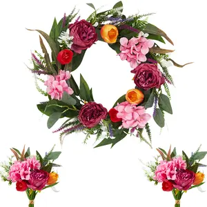 Spring Wreaths For Front Door Tulip And Peony Wreath With 2 Flower Bouquets Artificial Floral Door Decor Easter Farmhouse Wall Porch Window Spring Home Decoration