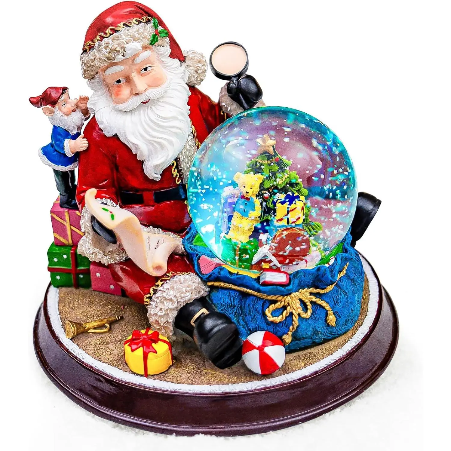 Christmas Glass Musical Snow Globe - Santa Claus & Elf Scene, Built-in LED Lights, Automatic Snowfall, 8 Classic Holiday Songs, Warm Decor for Family Indoor Recreation (Indoor Leisure & Outdoor Recreation Equipment), Plays 8 Classic Holiday Songs, Colleag