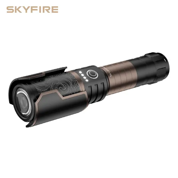 SKYFIRE Durable High-Performance LED Tactical Flashlight - Rechargeable, High Lumen, Ignition Lens, Zoomable, Water Resistant, 6 Modes, Survives -4°F to 140°F Temps for Camping, Outages, Survives Temps From -4°F To 140°F