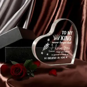 Heart Shaped Acrylic Ornament, 1 Count To My King Letter Pattern Desktop Ornament, Birthday Gift for Boyfriend, Husband, Anniversary Commemorative Souvenir,Gifts For Women