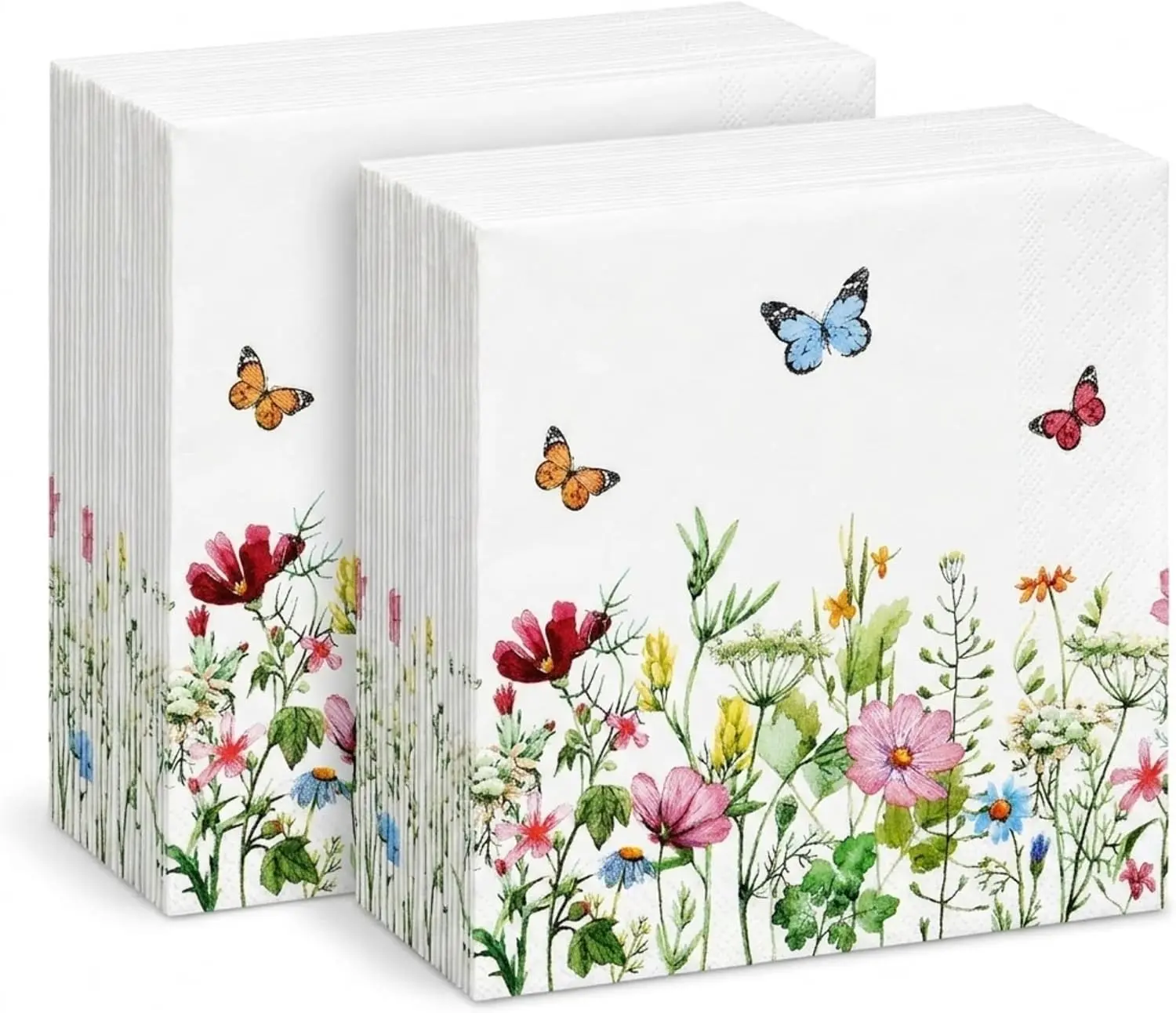 Wildflower Floral Cocktail Napkins, 100 Pack Butterfly Dessert Paper Napkin | 3 Ply Disposable Spring Garden Beverage Party Napkins for Tea Party, Bridal Shower, Baby Shower & Everyday Entertaining