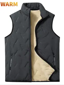 Men's Fall Winter Ultrasound Vest, Soft Warm Fleece Lined Stand Collar Top, Casual Fitted Regular Length Jacket for Outdoor Activities