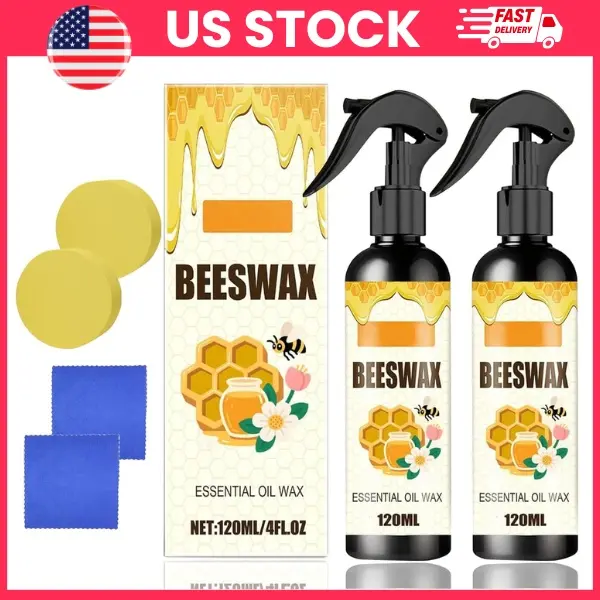 Beeswax Spray Wood Furniture Polish Cleaner 2PCS Natural Beeswax Wood Restorer and Conditioner for Cabinets Tables Floors, Deep Clean and Protection Spray for Wood Care, Furniture Cleaner, Wood Polish Spray, Home Cleaning Essentials