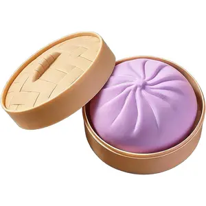 Giant Dumpling Stress Ball, Big Squishy Steamed Bun Fidget Toy with Steamer, Helps with Stress Relief, Soft Squeeze Ball for Kids and Adults (Purple)