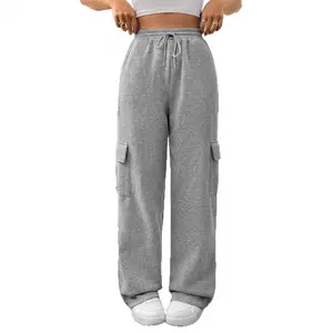 [Stretchy Cargo Jogger Pants] Women's Stretchy Athletic Cargo Jogger Pants - Elastic Drawstring Waist, Multiple Pockets, Machine Washable, All-Season Wear, Casual Workout Lounge Pants, Everyday Comfort, Sporty Look, Functional Design