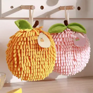[2]Pcs - Fruit Themed Hanging Hand Towel - Chenille Quick-Dry Absorbent Kitchen And Bathroom Towels with Decorative Fruit Pattern, Modern Round Home Decor Loofah, Kitchen Towel, Suitable for Valentine'S Day Gifts And New Year'S Gifts