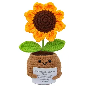 Handmade Positive Sunflower Doll, 1 Count Crochet with Card, Thank You for Helping Me Grow, Teacher Appreciation Gift From Student, Birthday, Graduation, Thank You Gift for Teacher, Stuffed Animal, Cute Bear Design