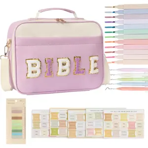 Bible Cover for Women Large Leather Western Bible Case with Study Supplies Purple Bible Cover Bags for Teen Girls Organizer