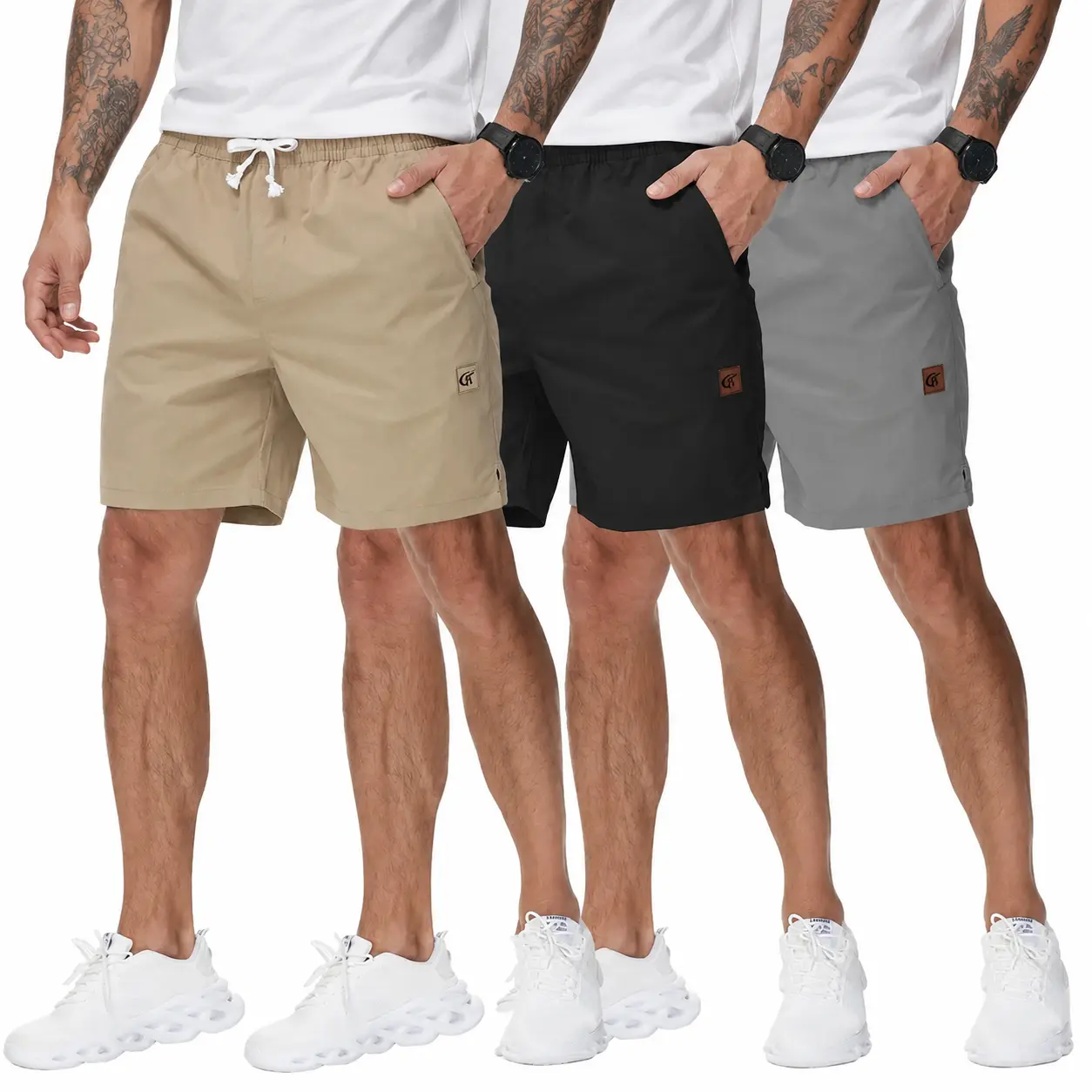 Men’s 3-Pack 7” Quick-Dry Cargo Shorts, Lightweight Elastic Waist Outdoor Shorts with 2 Zipper Side Pockets & 1 Rear Pocket, Sizes 30–42 for Hiking, Golf & Camping