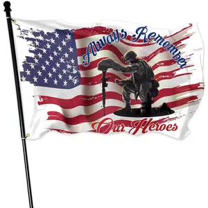 Memorial Day Flag  for Outdoor Always Remember Our Heroes Flag Large Double Sided Mirror Print 4th of July Independence Day Veterans Day Flags for House Indoor Yard Holiday Patriotic Banner
