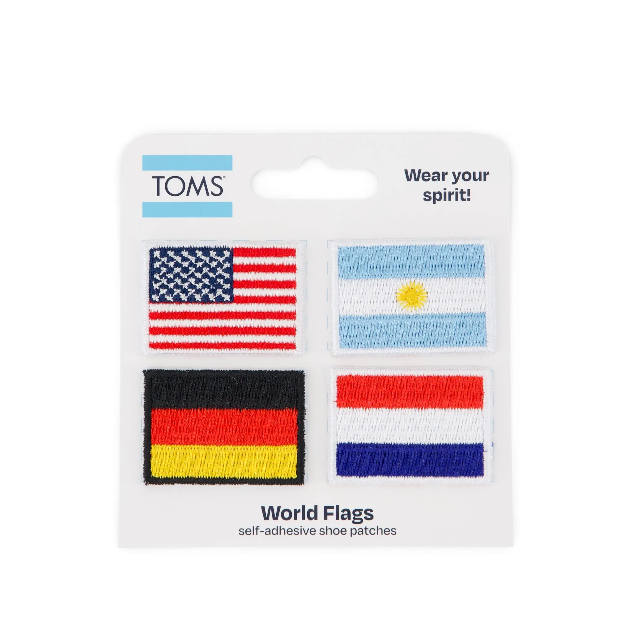 World Flag Adhesive Shoe Patches: United States, Argentina, Germany, Netherlands