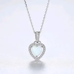 pure 925 silver opal hart shape  women necklaces 16 inch plus 2 inch extra