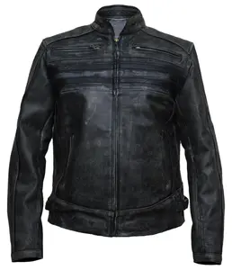 Café Racer Biker  Leather Jacket Men's  Motorcycle  Distressed Biker Genuine Sheepskin Real Leather Jacket