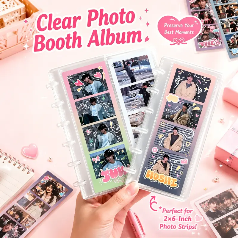 DIY Plastic A6 Size Photo Organizer - 2x6 in 2-Sided Strip Holder with 6 Rings & 1 Pocket, Photocard Storage Mini Picture Book for Photos, Home Decor Scrapbook Albums Craft Project