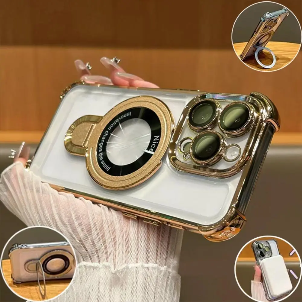 Magnetic Clear Phone Case, Decorative Phone Protector Cover with Stand, Shockproof Phone Cases for iPhone 15 Pro Max 14 13 12 11 Pro Max, Gift