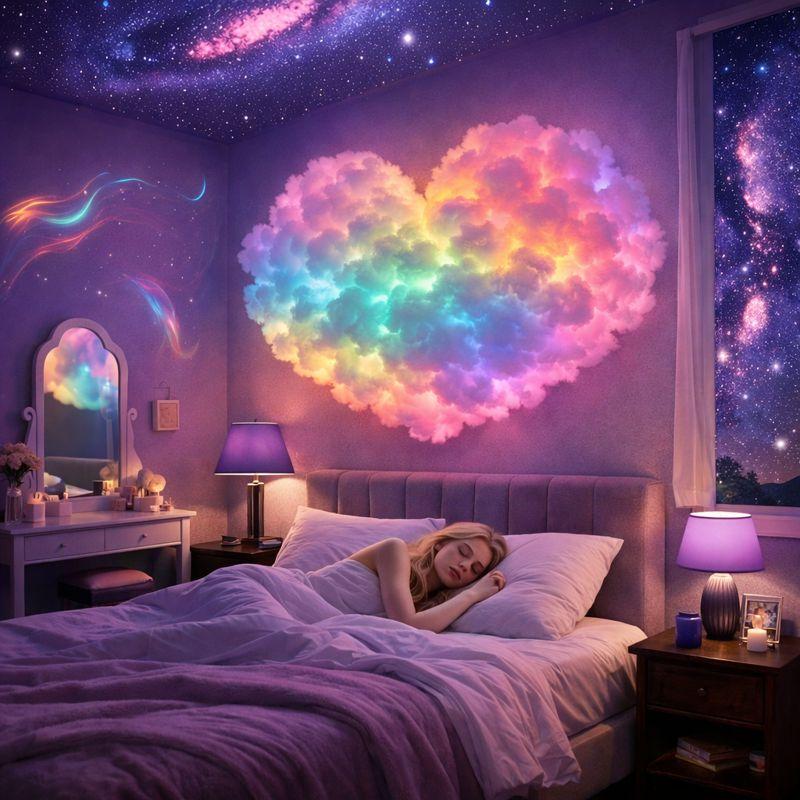 3D RGB LED Cloud Light with DIY Installation Multi-Color Lighting Lightning Effect & Music Rhythm Sync Perfect for Valentine’s Day Indoor Ambient Decor Includes a 5M RGB LED Strip Kit