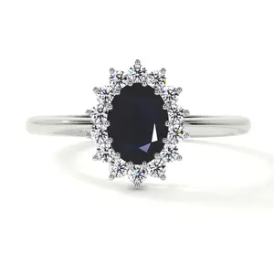 Classic Princess Diana Replica Oval Sapphire Halo Ring (1.28cttw)- RBS024-7X5-A
