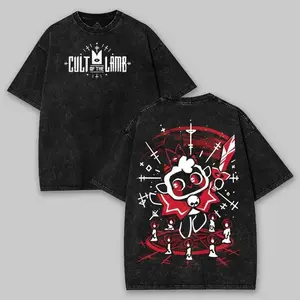 Cult Of The Lamb Washed T-Shirt,Sweatshirt, HoodieDouble Printed Unisex Acid Washed Lightweight Cotton T-Shirt, Gothic Shirt, Video Game Shirt, Gamer Gift