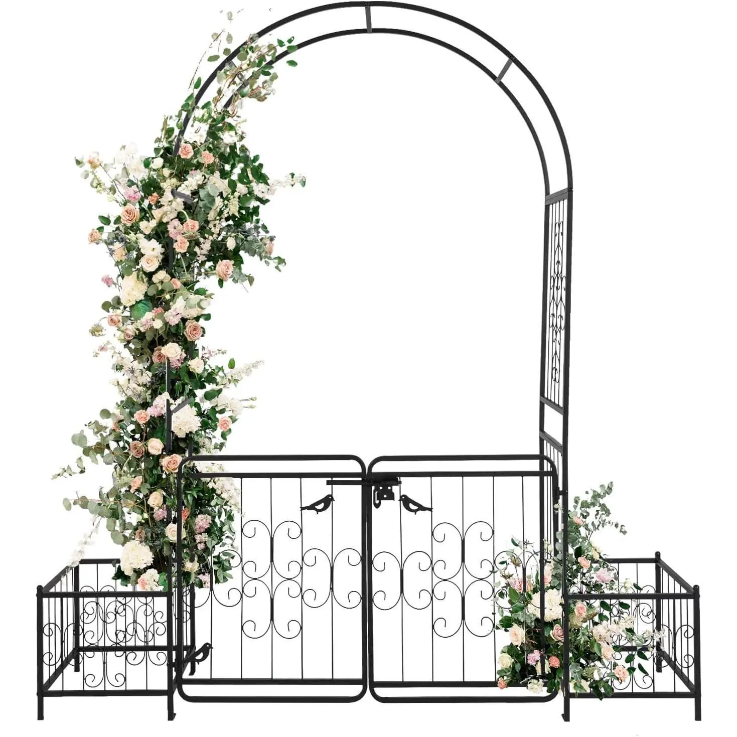 【Summervibes】Ubesgoo Garden Arbor Arch with Gate and Planter Box, Wedding Arch Archway for Ceremony Party, Trellis for Plant Climbing, Christmas Decorations Pergola for Backyard, Lawn, Patio, Yard