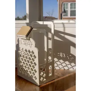 Only 1  left! Wooden Stand/Mihrab - Ivory Prayer Essentials Organizer with engraved “حي على الصلاة” lettering