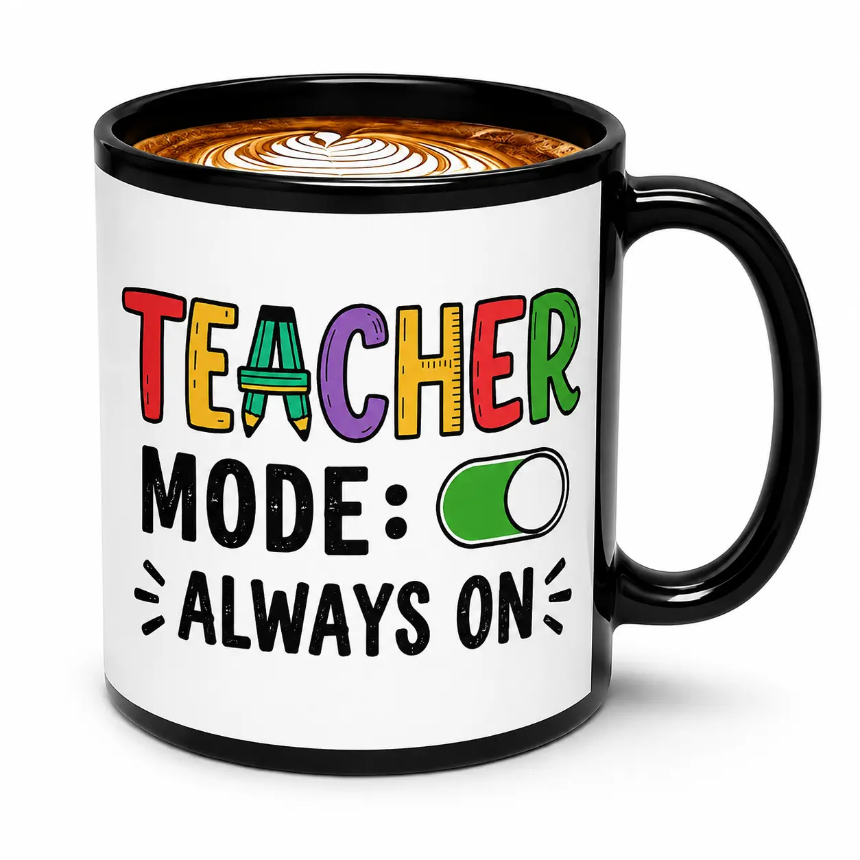 Teacher Mode Always On Coffee Mug, Black Ceramic Mug With White Print, Funny Teacher Appreciation Gift, Thank You Teacher Gift From Student, 11 Oz