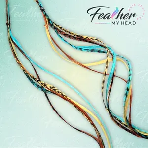 Hair Feathers - Moonlight Path - Brown, Turquoise Blue and Butterscotch Feather Extensions - Feather My Head