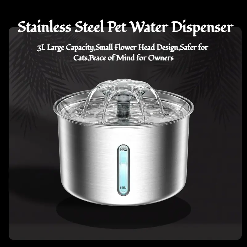 Cat Water Fountain Stainless Steel - 74oz/2.2L Automatic Large Pet Watering Bowl Dispenser for Indoor Dogs - Drinking Fountains with 1 Filter, Gifts for Cats and Kitty - Dog Waterer Bowls No Spill