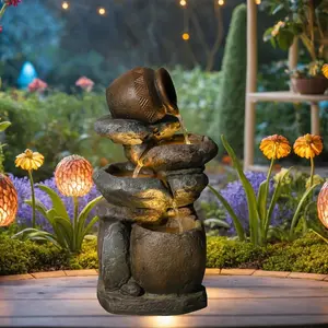 Tankana Outdoor Rock Garden Water Fountain 3 Tiers Natural Cascading with LED Lights 11x9x22 inch Resin for Patio Backyard Deck Porch Office Living Room Home Art Decor