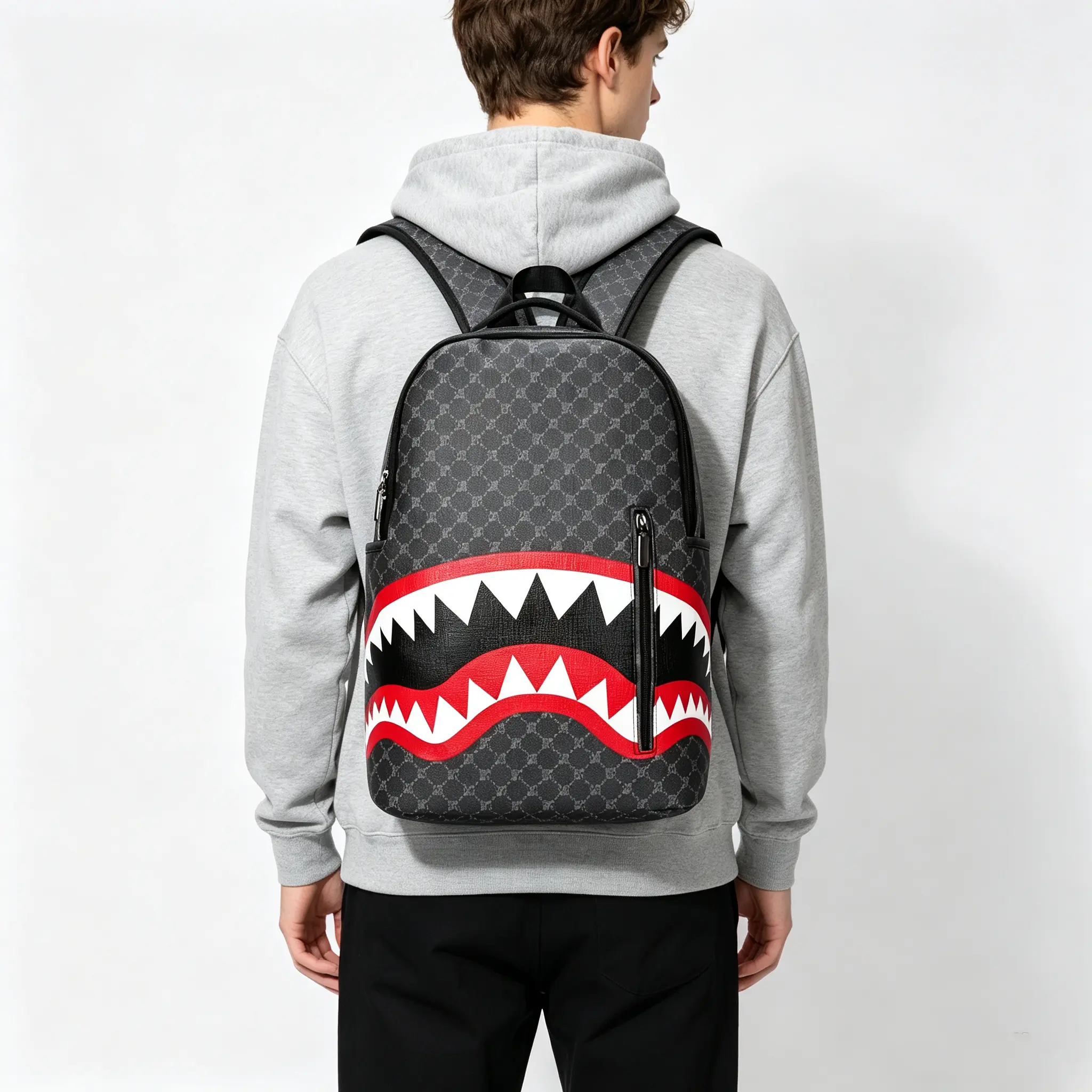 Fashion Pattern Large Backpack, Street Style Travel & School Book Bag, Large Capacity Shark Design Backpack，Leisure Shark Printed Backpack Business Large Capacity Men's Backpack