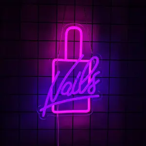 Nails Neon Sign Neon Light Signs Nail Polish Light Up Signs for Wall Decor Colorful Acrylic Wall Sign Pink Neon Lights for Bedroom Beauty Room Girly Room Nails Salon Decor Decorative Neon Light
