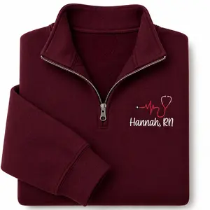 Custom Embroidered Nurse Quarter Zip Sweatshirt, Personalized RN LPN CNA Pullover, Nursing Graduation Gift, Cozy Medical Worker Sweatshirt, Unique Nurse Gift