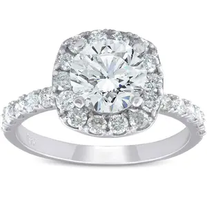 2ct Round Diamond Cushion Halo Solitaire Engagement Ring Lab Grown 14k Gold