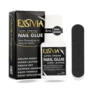 EXSIVIA 2nd Gen Super Strong Nail Glue - Salon Quality, Extra Strength for Acrylic, Press-On, Fake Nails, Quick Dry, Long Lasting, No Dehydrator or Primer Needed - 8ml Nail Art Nail Care Nail Polish Manicure Cutics Cosmetic