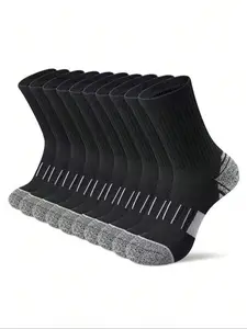 10 Pairs Men's Sports Socks, Shockproof Non-Slip Crew Socks, Breathable Moisture-Wicking, Marathon Running, Basketball, Soccer Socks