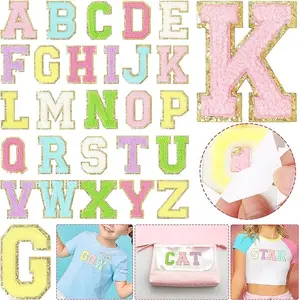 Chenille Iron on Letters Self-Adhesive Patches: NICEVINYL 26PCS Self Adhesive Varsity Letter Patches Stick on Embroidered Patch for Clothing