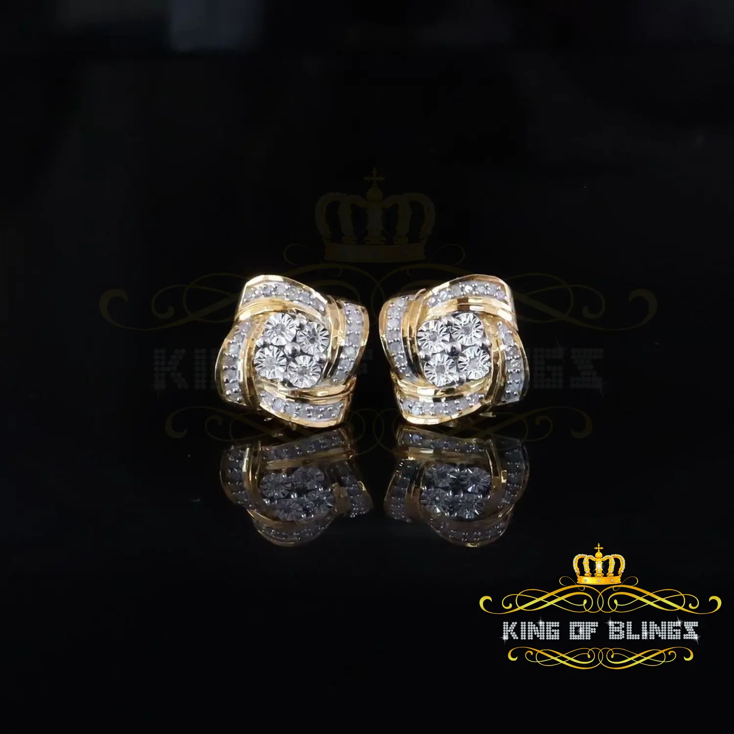 King Of Bling's  10K Gold 0.33ct Diamond 925 Sterling Silver Yellow for Men's & Women Stud SWRILL Earring